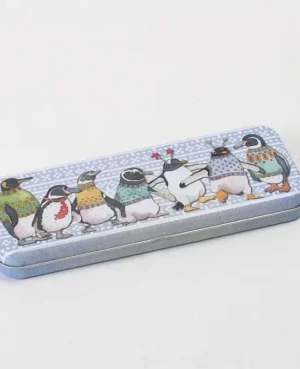 lata larga porta agujas o lápices pingüinos